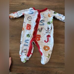 Koala Kids White Animal Print Footie with Red Trim